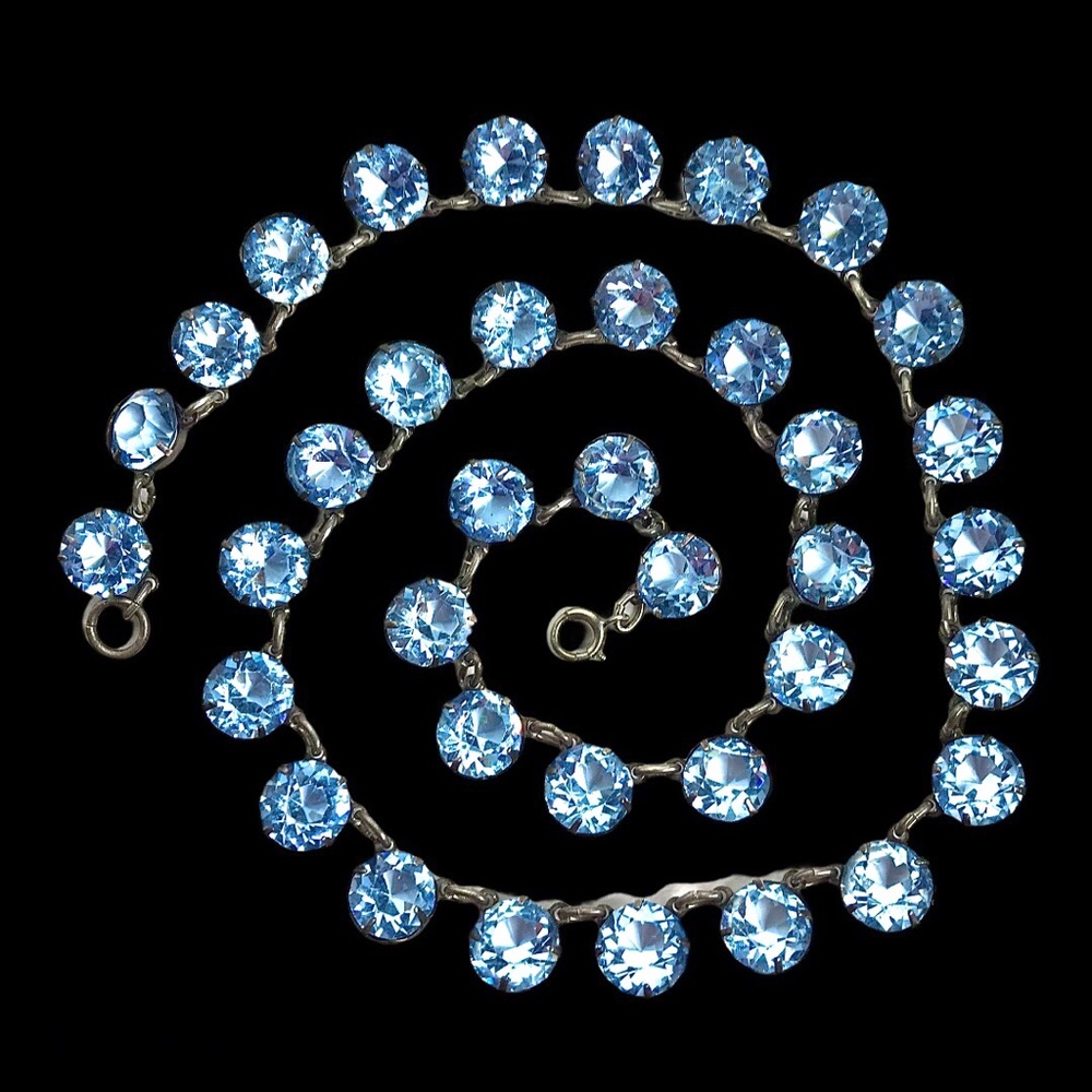 Vintage Crystal Blue Glass Necklace Czech